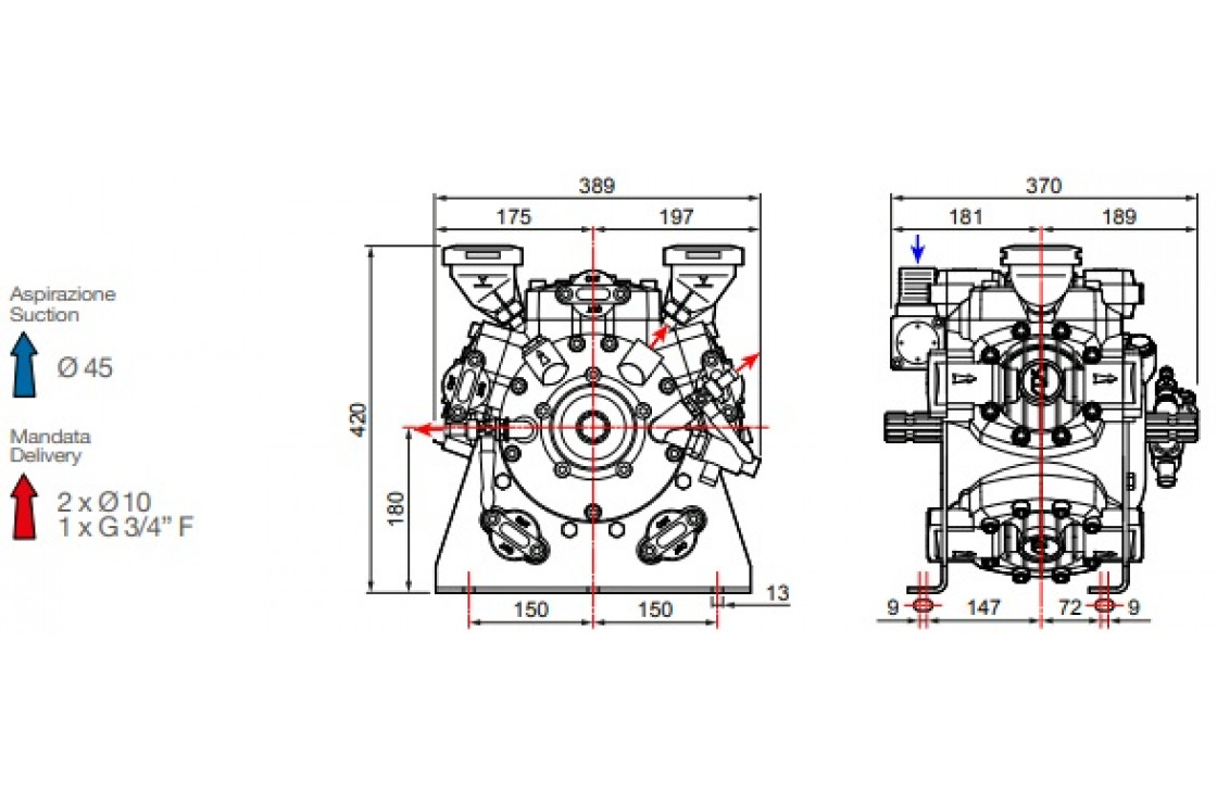 Насос мембранный Comet® серия APS 166 (163 л/мин; 50 бар); вал ВОМ 13/8