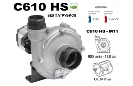 Насос центробежный Comet® серия C610HS-M11(нерж.) с гидромотором (655 л/мин; 11,8 бар) без патрубков