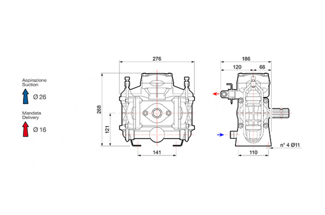 Насос мембранный Comet® серия ВP40 (43,3 л/мин; 15 бар); вал ВОМ 13/8