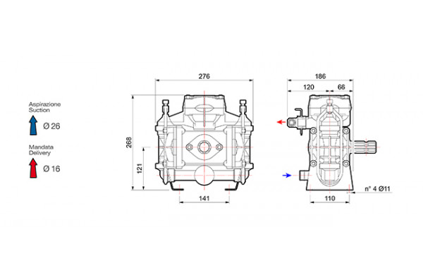Насос мембранный Comet® серия ВP40 (43,3 л/мин; 15 бар); вал ВОМ 13/8