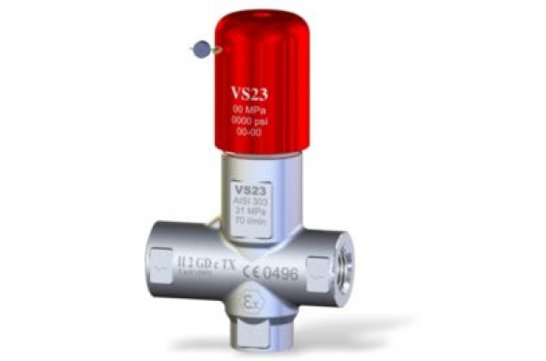 Клапан предохранительный VS 23-280-200° - PED вход 1/2 г. 70 л/мин 280 бар нерж.сталь Aisi 303