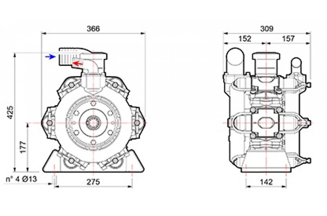 Насос мембранный Comet® серия ВP280 D (248л/мин; 20 бар); вал ВОМ 13/8