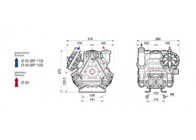 Насос мембранный Comet® серия ВP115 (110 л/мин; 20 бар); вал ВОМ 13/8