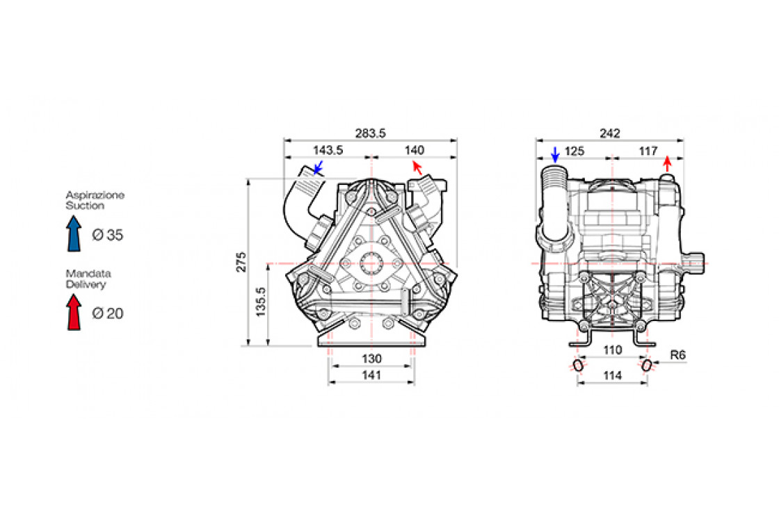 Насос мембранный Comet® серия ВP110 D (110 л/мин; 20 бар); гидрокомпенсатор; фланец под гидромотор