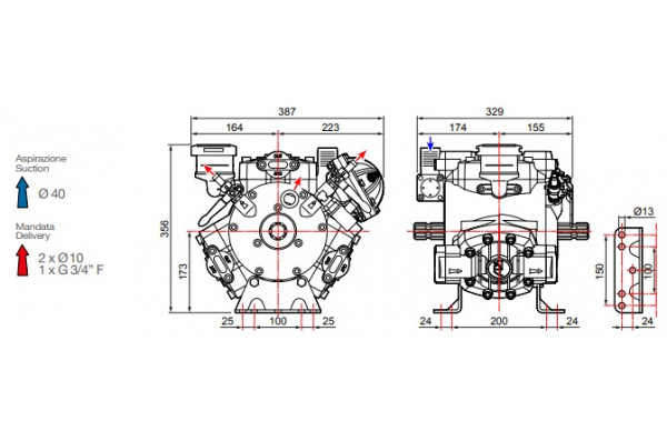 Насос мембранный Comet® серия APS 121 S (усиленное крепление) (115 л/мин; 50 бар); вал ВОМ 13/8