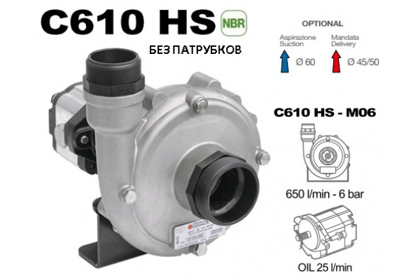 Насос центробежный Comet® серия C610HS-M06(нерж.) с гидромотором (655 л/мин; 6 бар) без патрубков