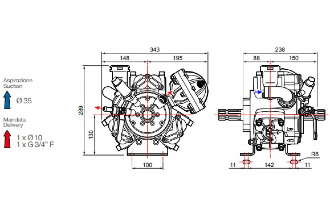 Насос мембранный Comet® серия APS 71 (67,2 л/мин; 50 бар); элемент соединительный под 6 болтов