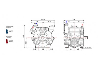 Насос мембранный Comet® серия ВP75 (67 л/мин; 20 бар); вал d20 гладкий/шпонка - ВОМ 13/8