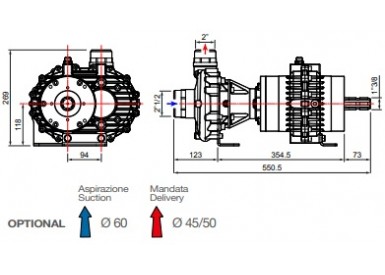 Насос центробежный Comet® серия C610H-PTO с мультиплекатором (655 л/мин; 11,8 бар) + патрубки