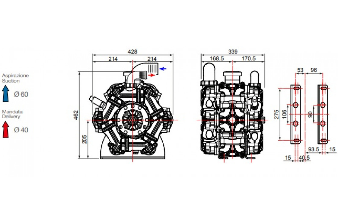 Насос мембранный Comet® серия ВPS300 (295 л/мин; 20 бар); ВОМ 13/8 - вал d25 внутрен./шпонка