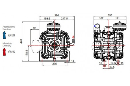 Насос мембранный Comet® серия ВPS200 (199 л/мин; 20 бар); ВОМ 13/8 - вал d25 внутрен./шпонка