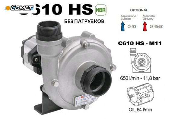 Насос центробежный Comet® серия C610HS-M11(нерж.) с гидромотором (655 л/мин; 11,8 бар) без патрубков