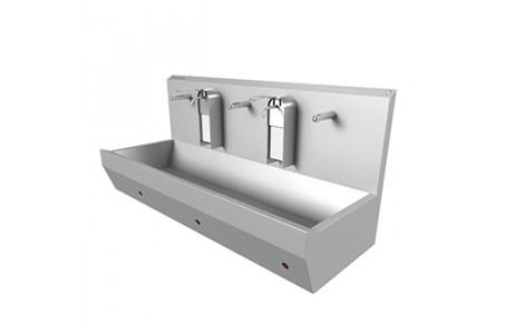 Раковина EWG-5S настенная на 5 постов с сенсерным включением, нерж. сталь, общая чаша