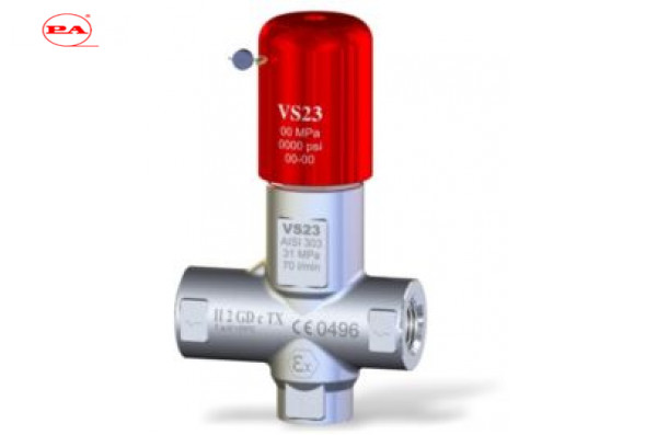 Клапан предохранительный VS 23-280-200° - PED вход 1/2 г. 70 л/мин 280 бар нерж.сталь Aisi 303