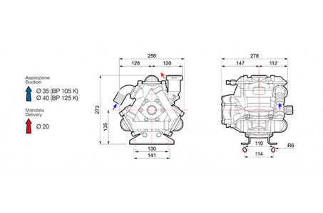 Насос мембранный Comet® серия ВP105 (104 л/мин; 20 бар); вал d20 гладкий/шпонка - ВОМ 13/8
