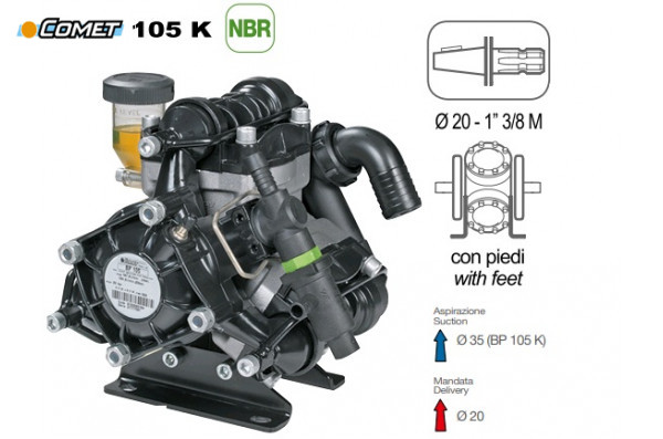 Насос мембранный Comet® серия ВP105 (104 л/мин; 20 бар); вал d20 гладкий/шпонка - ВОМ 13/8