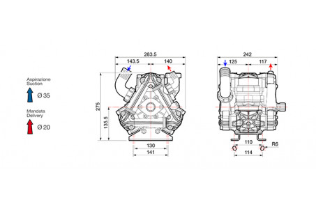 Насос мембранный Comet® серия ВP110 D (110 л/мин; 20 бар); гидрокомпенсатор; вал ВОМ 13/8