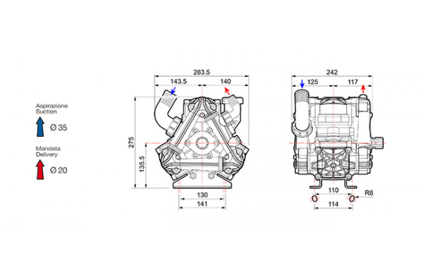 Насос мембранный Comet® серия ВP110 D (110 л/мин; 20 бар); гидрокомпенсатор; вал ВОМ 13/8