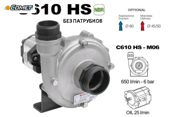 Насос центробежный Comet® серия C610HS-M06(нерж.) с гидромотором (655 л/мин; 6 бар) без патрубков