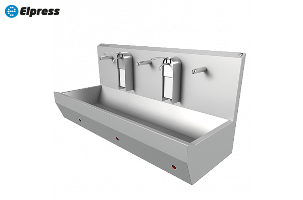 Раковина EWG-3S настенная на 3 поста с сенсерным включением, нерж. сталь, общая чаша