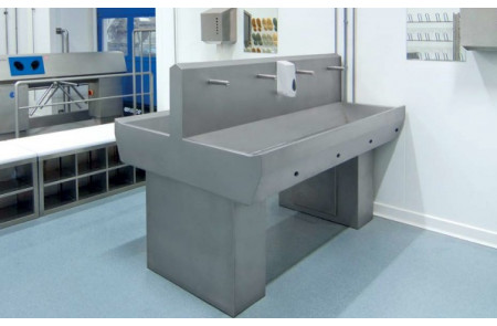 Раковина EWG-3K-D напольная на 6 постов с механическим включением, нерж. сталь, двусторонняя