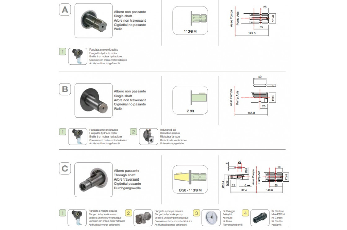 Насос мембранный Comet® серия ВP135 (124 л/мин; 20 бар); вал d20 гладкий/шпонка - ВОМ 13/8