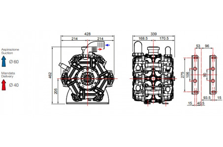 Насос мембранный Comet® серия ВPS300 (295 л/мин; 20 бар); ВОМ 13/8 - вал d32 внутрен./шпонка