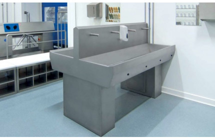 Раковина EWG-6S-D напольная на 12 постов с сенсерным включением, нерж. сталь, двусторонняя