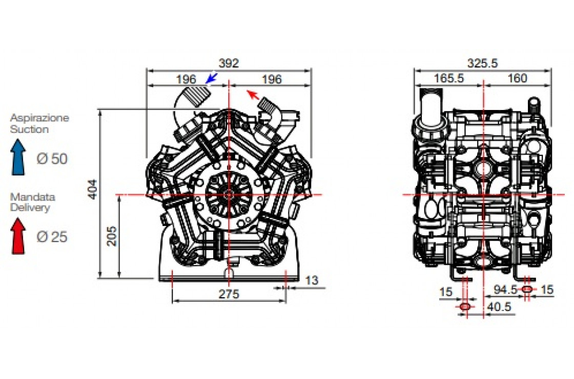 Насос мембранный Comet® серия ВPS260 (249 л/мин; 20 бар); ВОМ 13/8 - вал d25 внутрен./шпонка