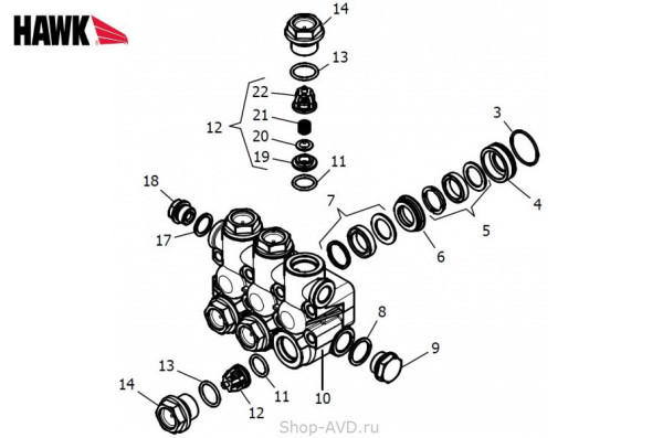 Hawk Комплект клапанного блока помпы (серия NPM 250 бар)