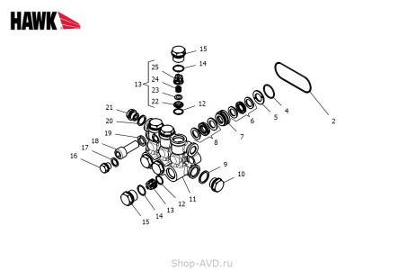 Hawk Комплект клапанного блока помпы (серия NHD 200 бар)