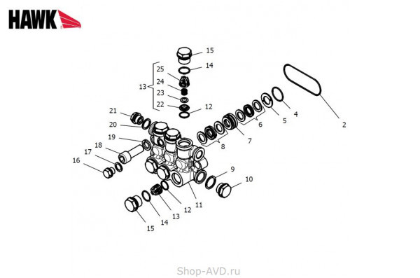 Hawk Комплект клапанного блока помпы (серия NHD 200 бар)