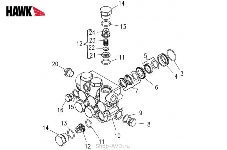 Hawk Комплект клапанного блока помпы (серия HD 170 бар)