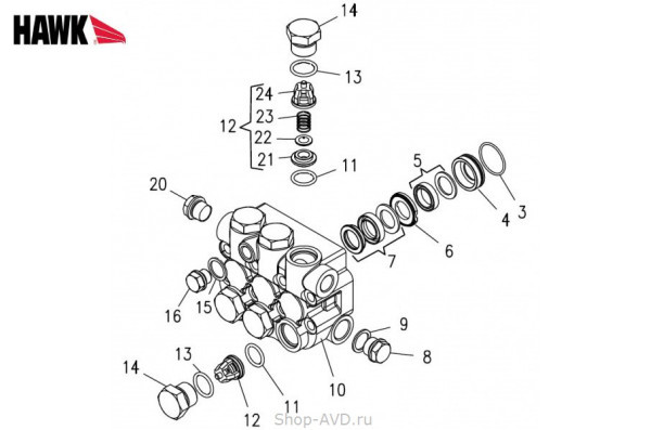 Hawk Комплект клапанного блока помпы (серия HD 170 бар)