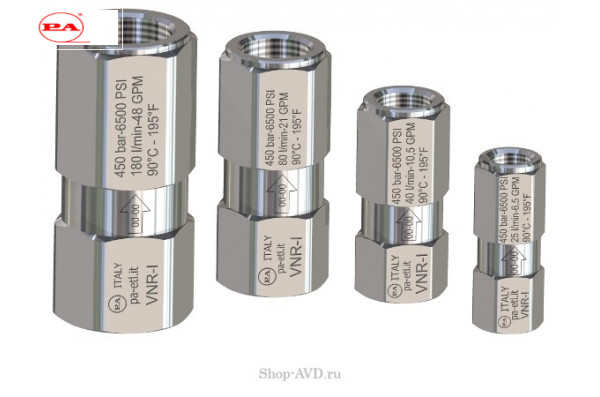 Обратный клапан VNR-I вход 1/4 г. выход 1/4 г. 25 л/мин 450 бар  нерж. сталь