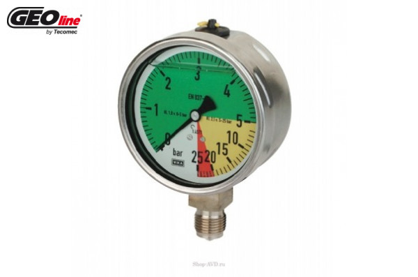 Манометр 0÷25 бар; вх.снизу Ш1/2; корпус нерж. (4 цвета)